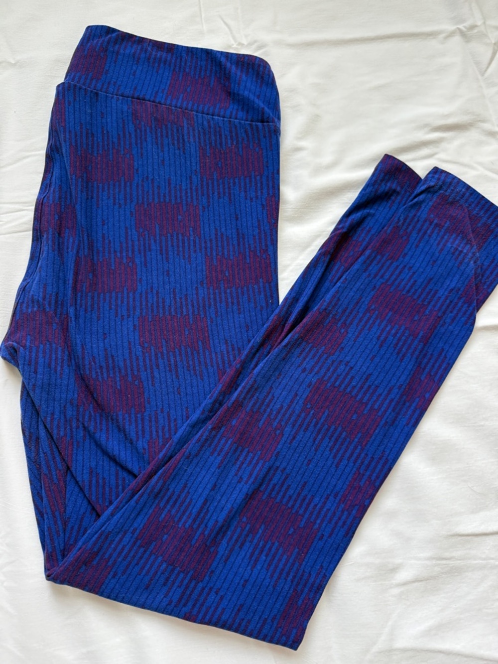 LuLaRoe TC Leggings Blue Purple Geometric Diamond Tall Curvy Plus Size XL